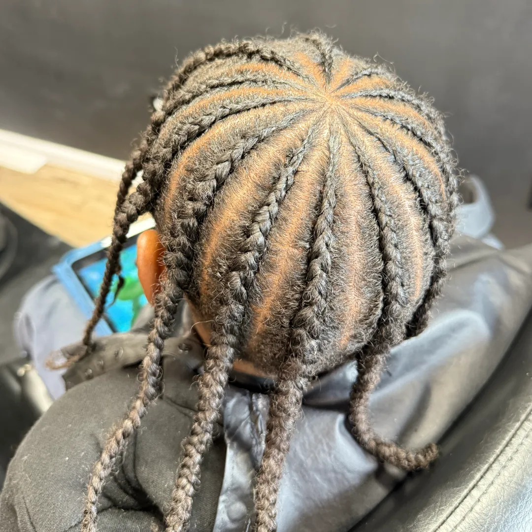 Locs styled in barrel twists