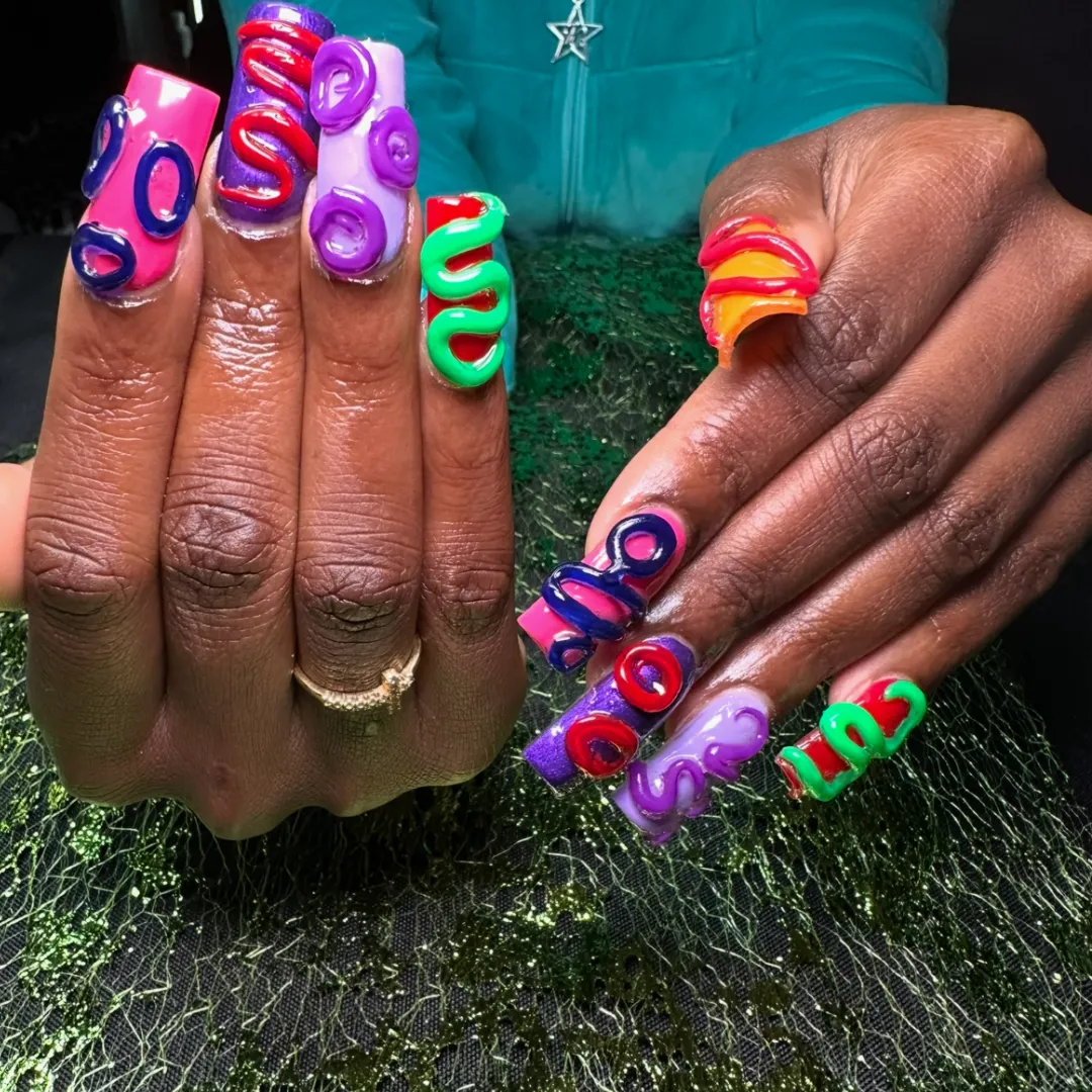 Colorful 3D swirl jelly nail set